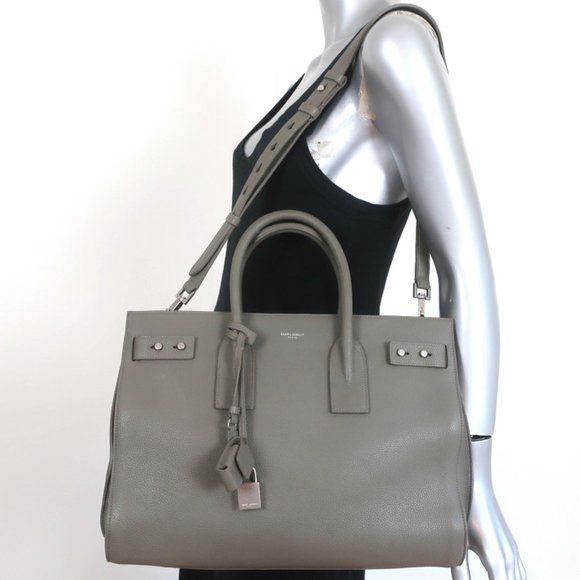 Saint Laurent Handbags - SAINT LAURENT SAC DE JOUR LARGE TOTE GRAY GRAINED LEATHER SHOULDER BAG